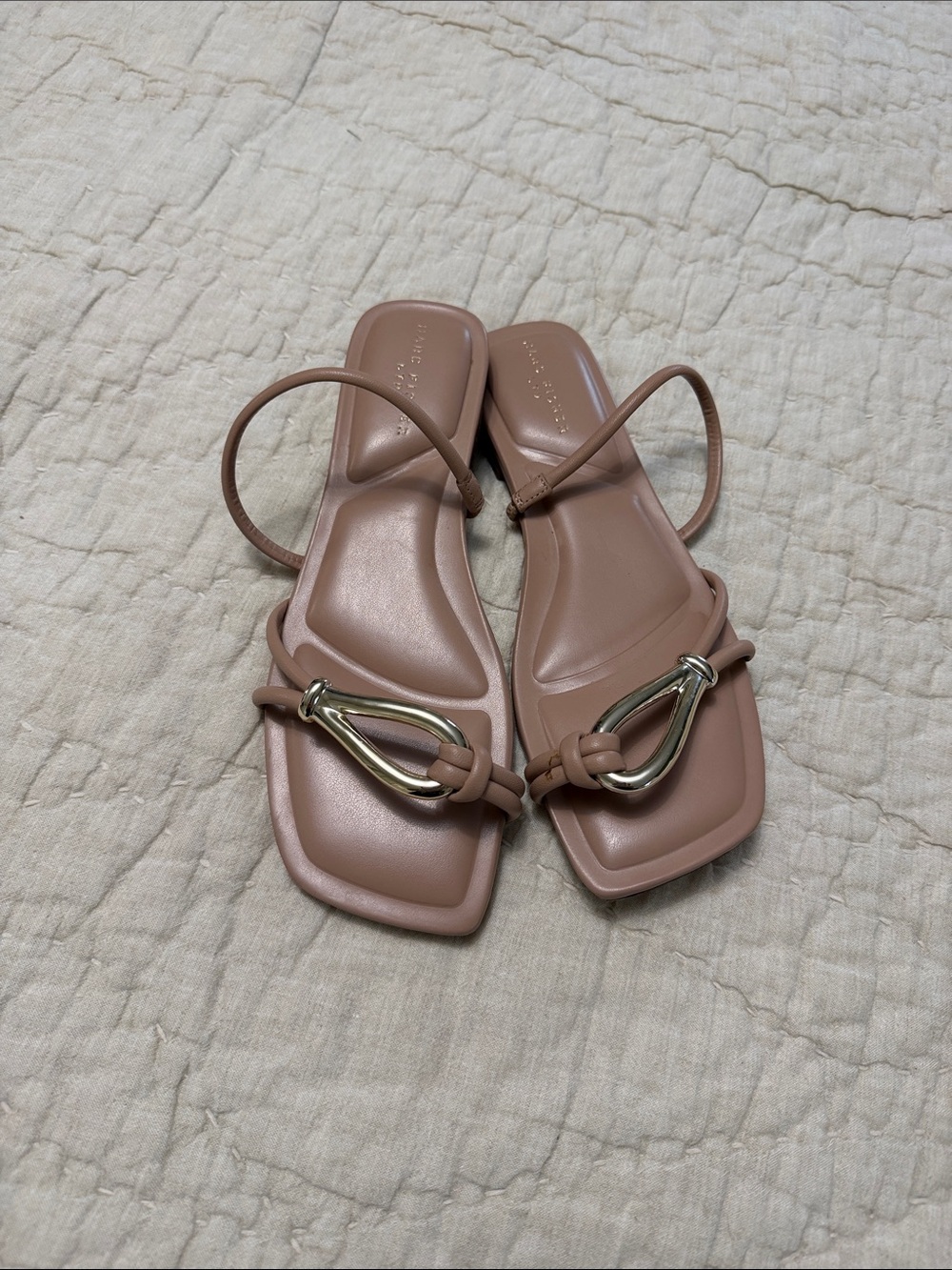 Marc Fisher Blush Pink Square-Toe Strappy Sandals with Gold Hardware